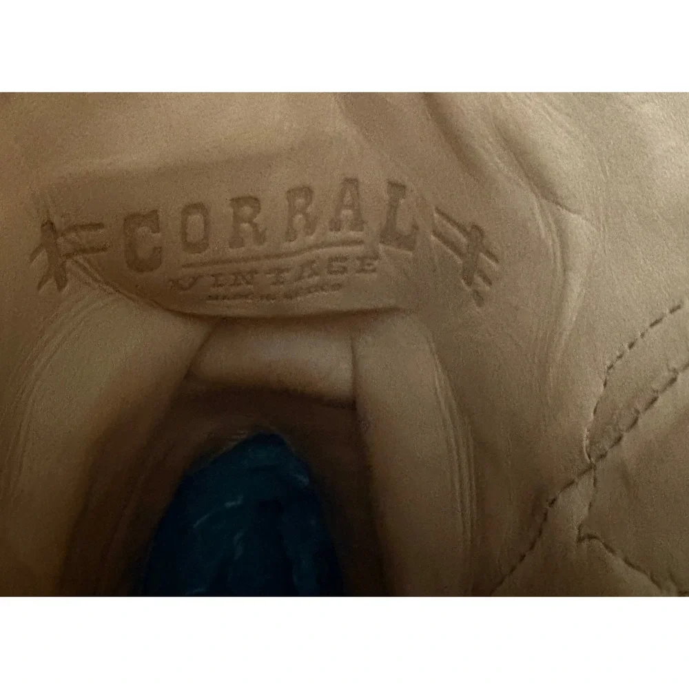 Corral Vintage Brown Teal Embroidered Leather Cowboy Boots Square Toe 6.5M 97303